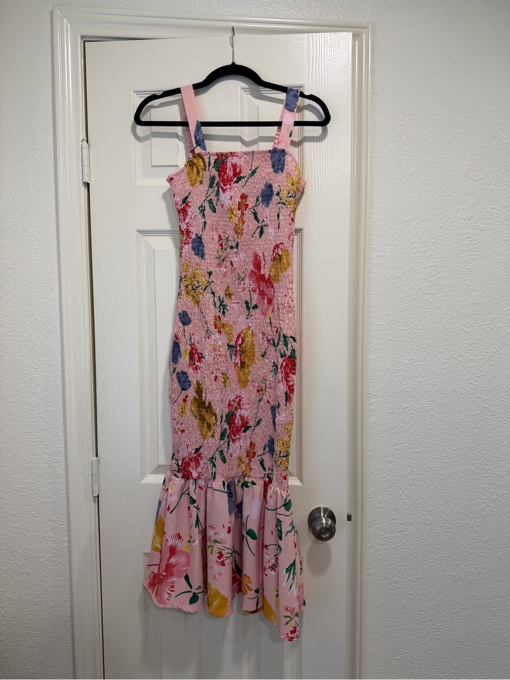 Girls Pink Floral Smocked Sundress with Ruffled Hem